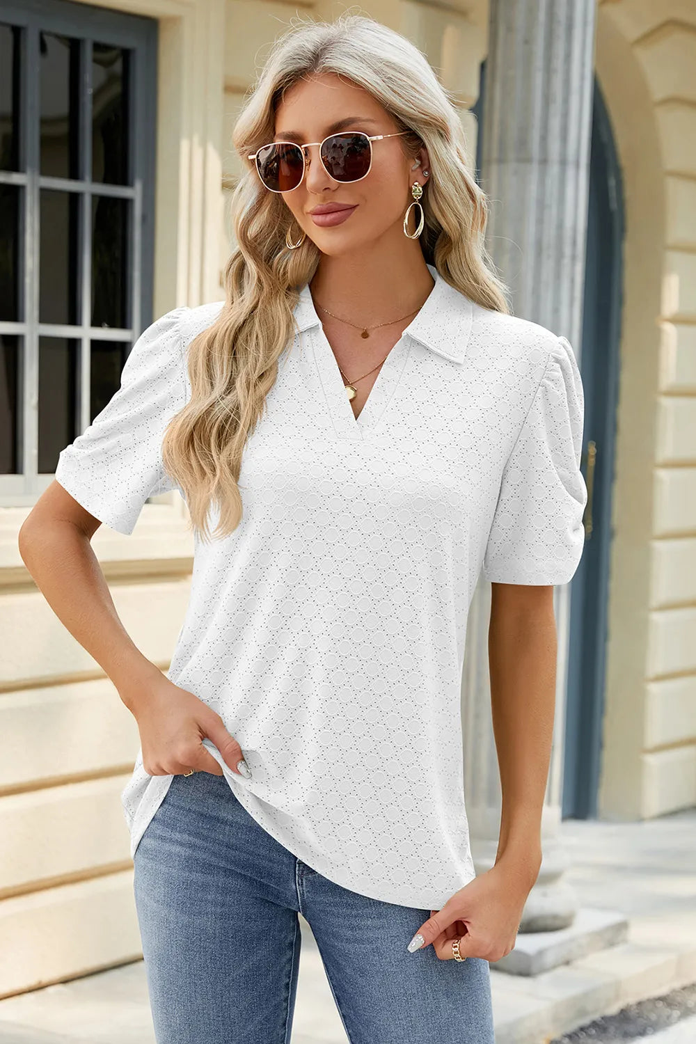 Spring and summer new solid color V-neck short sleeved loose T-shirt top for women