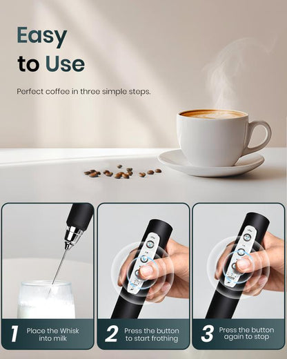 ☕Powerful Milk Frother WandRechargeable Electric Whisk with 3 Heads