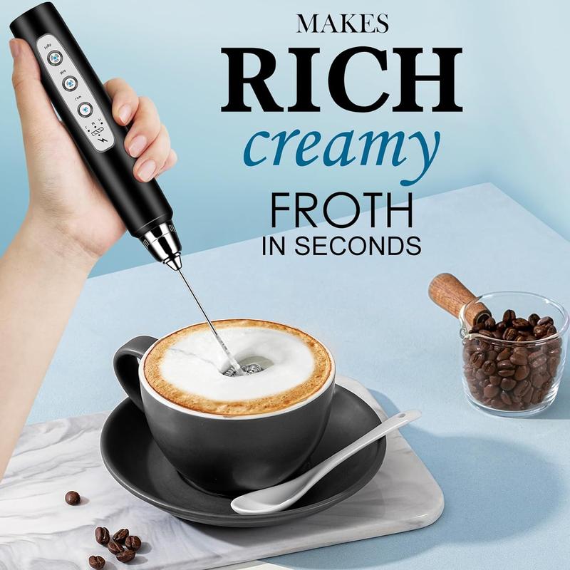 ☕Powerful Milk Frother WandRechargeable Electric Whisk with 3 Heads