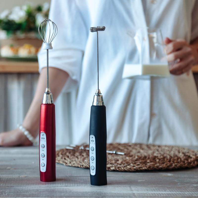 ☕Powerful Milk Frother WandRechargeable Electric Whisk with 3 Heads