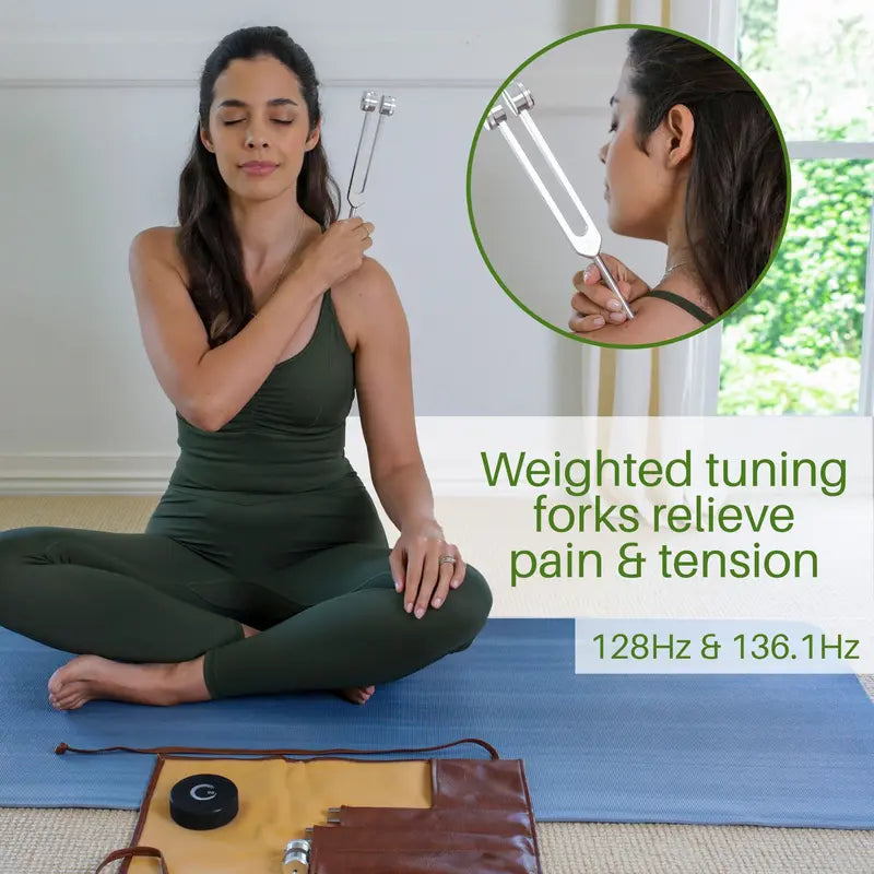 Resonance Sound Healing Tuning Fork Set – 128Hz, 136.1Hz, 256Hz, 384Hz with Activator