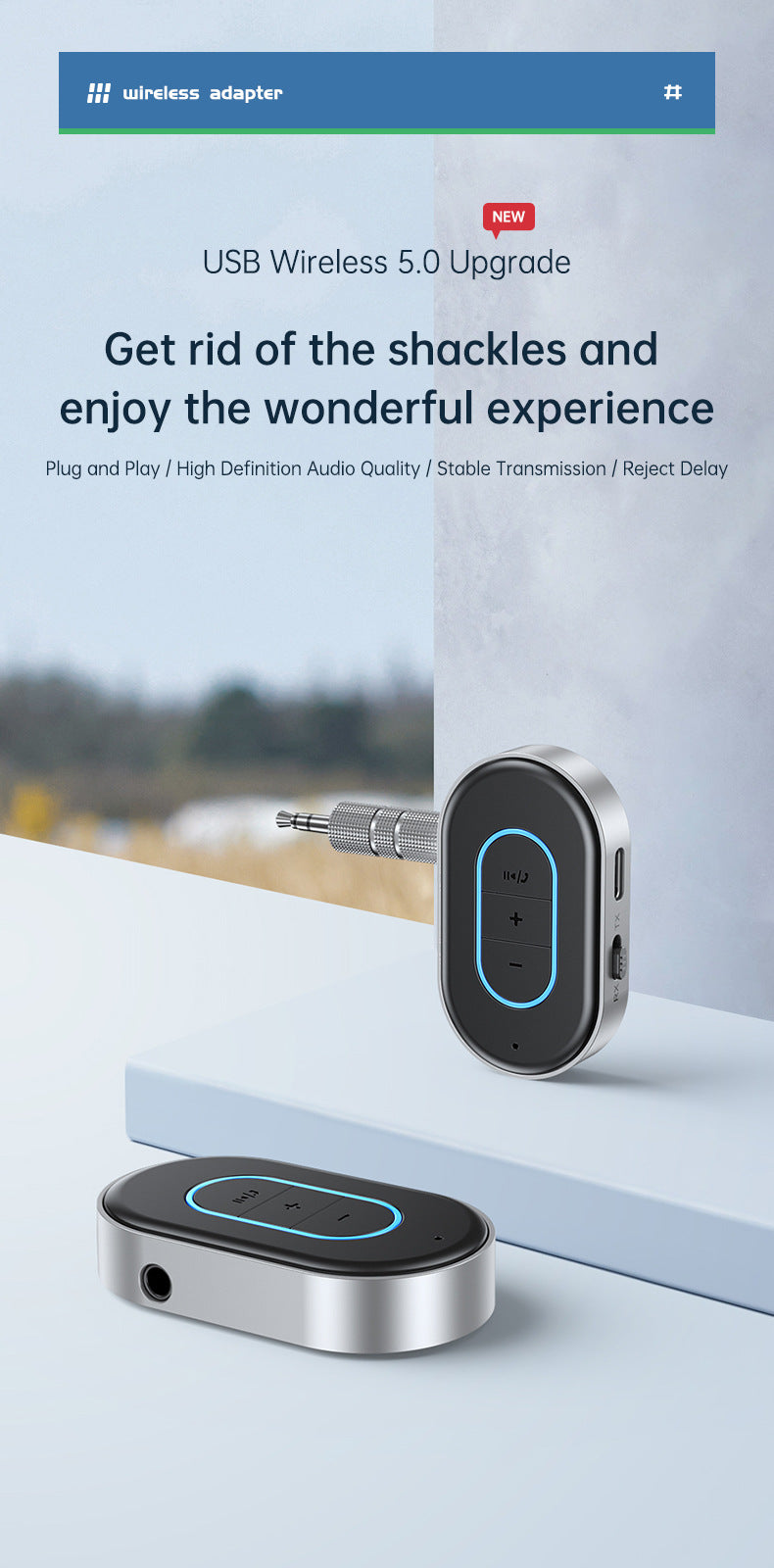 🎵Bluetooth Audio Receiver🎵Car Bluetooth Transmitter, AUX Input Bluetooth Sound Adapter