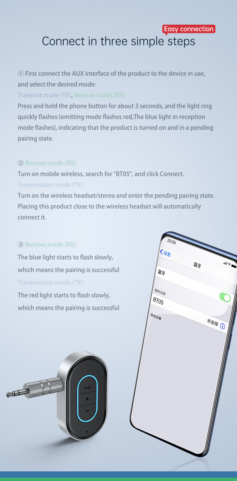 🎵Bluetooth Audio Receiver🎵Car Bluetooth Transmitter, AUX Input Bluetooth Sound Adapter