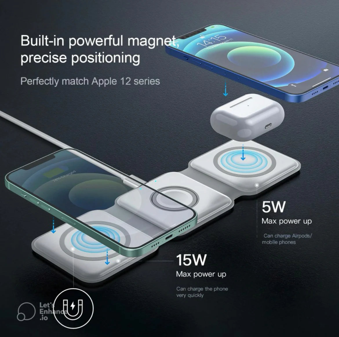 ⚡Magnetic Foldable 3 in 1 Mag-Safe Charger