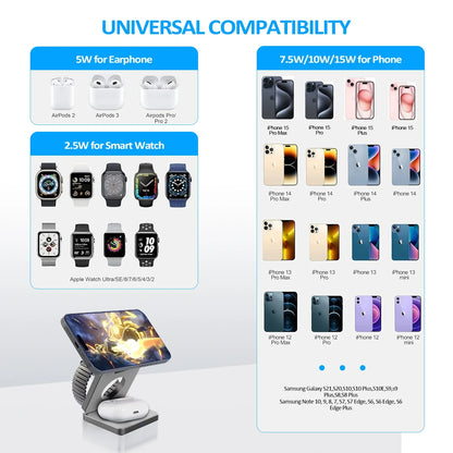 ⚡Magnetic Foldable 3 in 1 Mag-Safe Charger